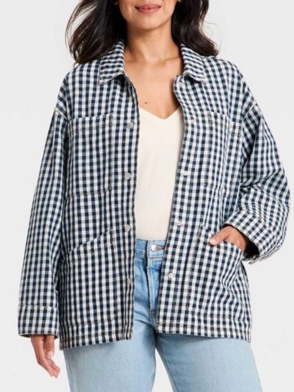 UNIVERSAL THREAD Western Denim Gingham Chore Jacket Sz L NWOT